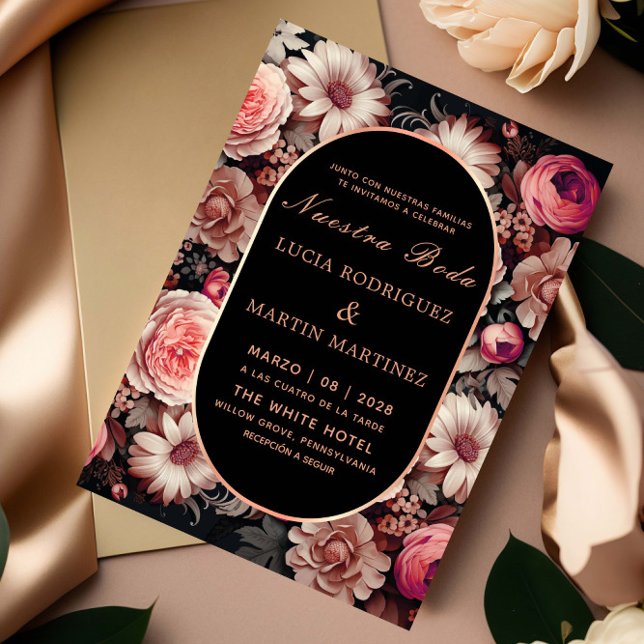 Invitación Elegante Floral y Negro Nuestra Boda (Subido por el creador)
