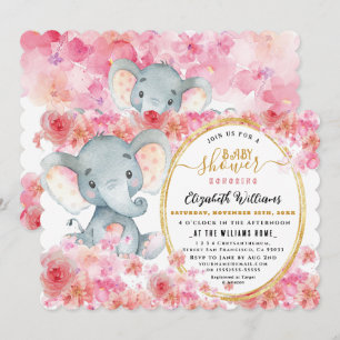 Invitación Elegante FloralAcuarela Cute Elefante Bebé ducha