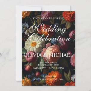 Invitación Elegante florales de época de color oscuro