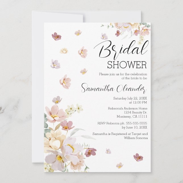 Invitación Elegante Florals Wildflowers Bridal Shower (Anverso)