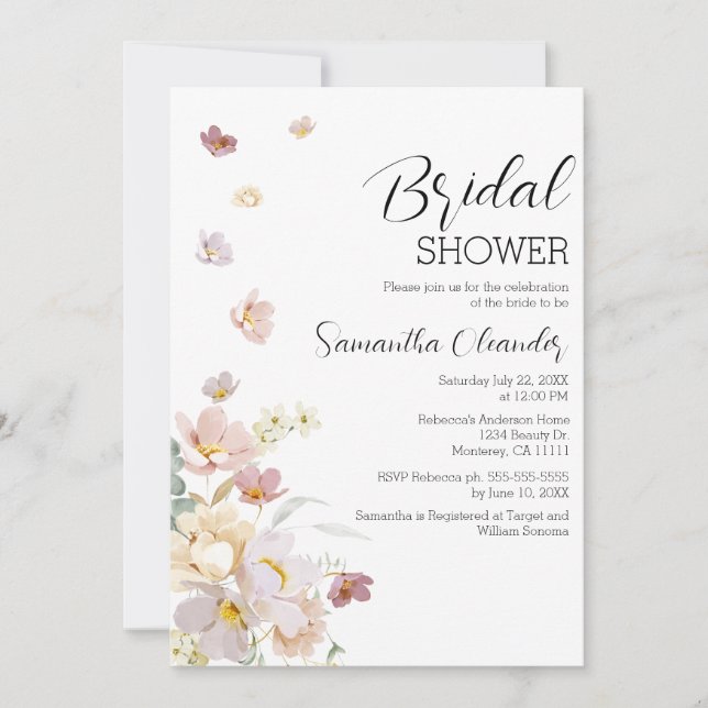 Invitación Elegante Florals Wildflowers Bridal Shower (Anverso)