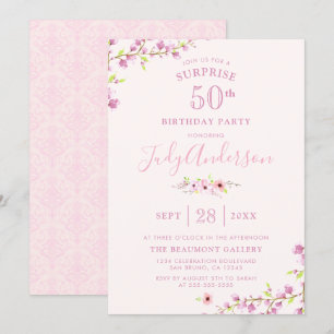 Invitación Elegante florecimiento de cerezo   Surprise Birday