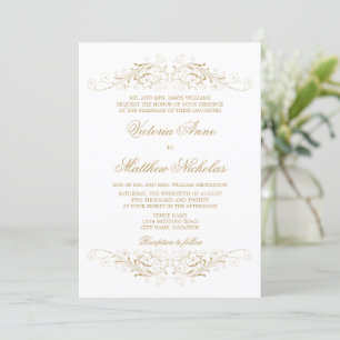 Invitación Elegante Florecimiento de Oro y Damasco