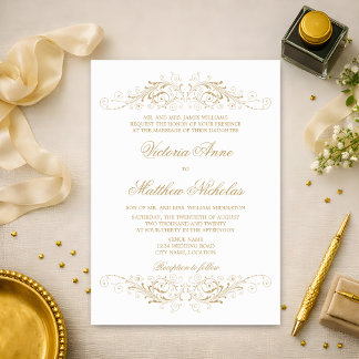 Invitación Elegante Florecimiento de Oro y Damasco