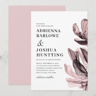 Invitación Elegante Flores Ahumadas Lado Texto Boda rosa moja