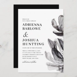 Invitación Elegante Flores ahumadas lateral texto negro Boda