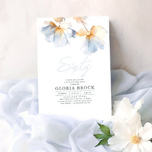 Invitación Elegante Flores Azul Dusty Cumpleaños Minimalista