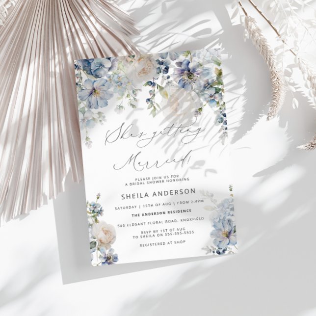Invitación Elegante Flores Azules Ducha Bridal (Subido por el creador)