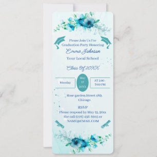 Invitación Elegante Flores Azules Graduación personalizada