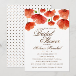 Invitación Elegante Flores De Adormidera Roja Ducha De Novias
