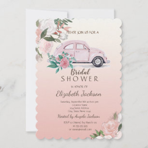 Invitación Elegante, flores de Moda, ducha de novias de auto 