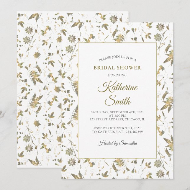 Invitación Elegante Flores De Oro Vine Bridal Shower (Anverso / Reverso)
