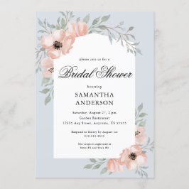 Invitación Elegante Flores De Peach Dusty Blue Bridal Shower