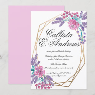 Invitación Elegante Flores Dorado Terrario Acuarela Cumpleaño