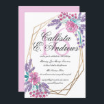 Invitación Elegante Flores Dorado Terrario Acuarela Dulce 16<br><div class="desc">Esta moderna y elegante invitación formal a celebrar dieciséis cumpleaños es perfecta para la temporada de primavera o verano. En la parte superior de un marco de terrario geométrico dorado falso impreso y con un fondo blanco sencillo, se han pintado a mano bayas rosas, moradas lilas y flores y bayas...</div>