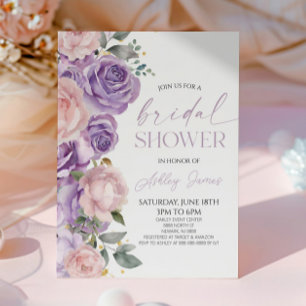Invitación Elegante Flores Púrpura Púrpura Floral Ducha Brida