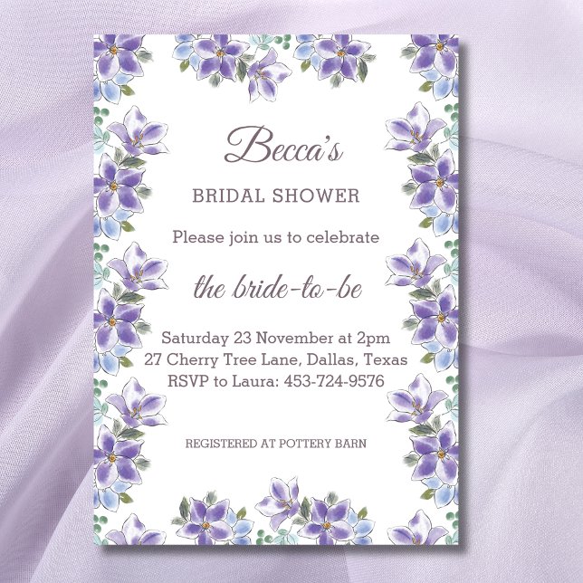 Invitación Elegante Flores Púrpuras Lilac Floral Bridal Showe (Subido por el creador)