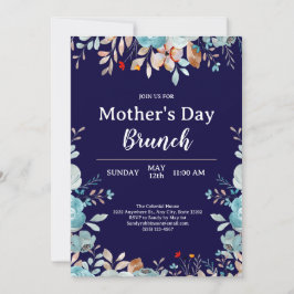Invitación Elegante Flores salvajes azules Brunch Día de la M