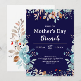 Invitación Elegante Flores salvajes azules Brunch Día de la M