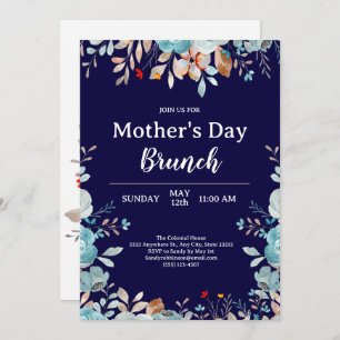 Invitación Elegante Flores salvajes azules Brunch Día de la M