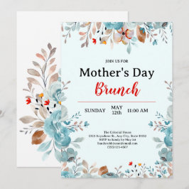 Invitación Elegante Flores salvajes azules para el brunch del