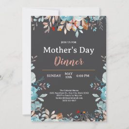 Invitación Elegante Flores salvajes azules para la cena del D