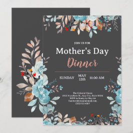Invitación Elegante Flores salvajes azules para la cena del D
