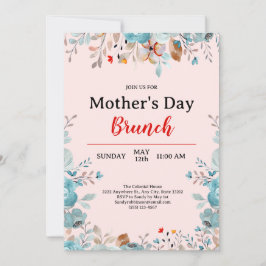 Invitación Elegante Flores salvajes azules rosadas Brunch del