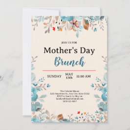 Invitación Elegante Flores salvajes azules Tan Brunch Día de