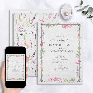 Invitación Elegante Flores Silvestres Acuarela Boda Jardín
