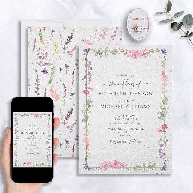 Invitación Elegante Flores Silvestres Acuarela Boda Jardín (Subido por el creador)