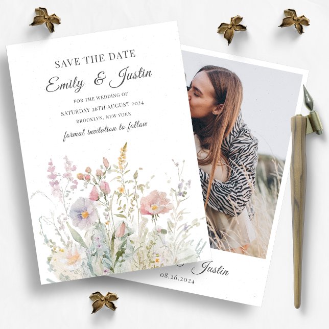 Invitación Elegante Flores Silvestres acuarela Foto Guardar l (Subido por el creador)