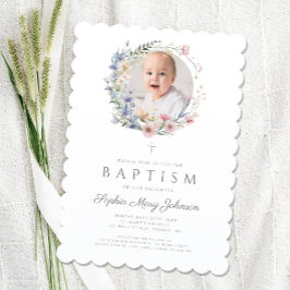 Invitación Elegante Flores Silvestres Chica Baptismo Foto