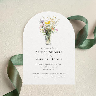 Invitación Elegante Flores Silvestres Ducha Bridal Mason Jar