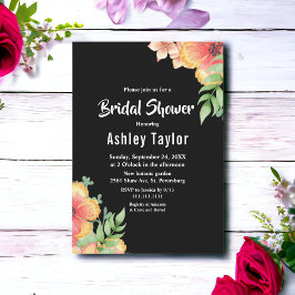 Invitación Elegante Flores Silvestres Flora Negra Ducha Brida