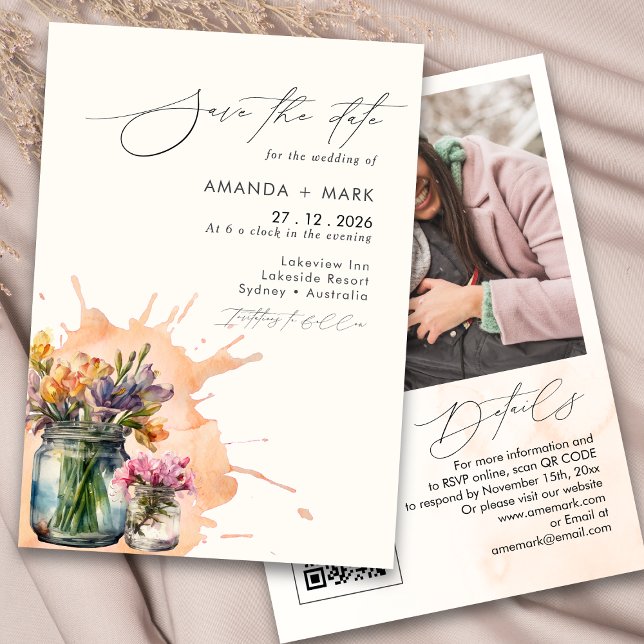 Invitación Elegante flores silvestres Mason Jar Ahorra la fec (Subido por el creador)