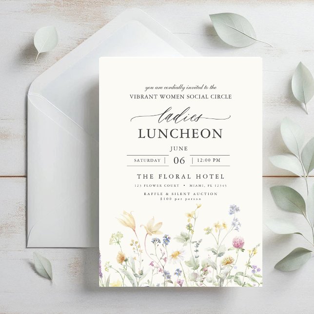 Invitación Elegante flores silvestres para el almuerzo de car (Subido por el creador)