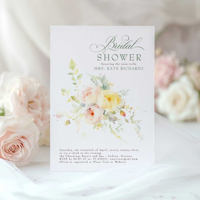 Invitación Elegante Flores Suaves Boho Bridal Shower (Floral Bridal Shower Invitations)