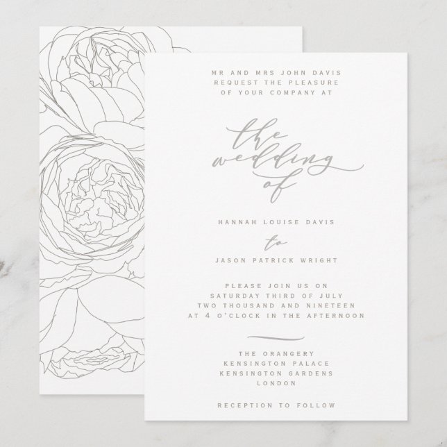Invitación Elegante florido (Anverso / Reverso)