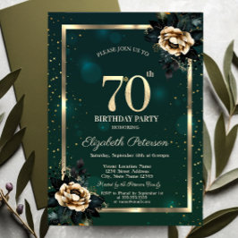 Invitación Elegante Flower Gold Frame Stars Green 70