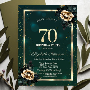 Invitación Elegante Flower Gold Frame Stars Green 70