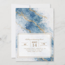 Invitación Elegante flujo abstracto de brillo azul dorado