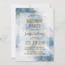 Invitación Elegante flujo abstracto de brillo azul dorado