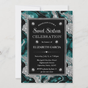 Invitación Elegante Foil de Turquesa y Agasajo de Plata Agata