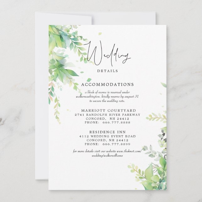 Invitación Elegante Foliage Boda 2 Hoteles Detalles (Anverso)
