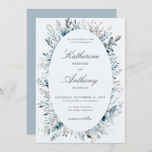 Invitación Elegante Foliage Boho Frame Blue Boda