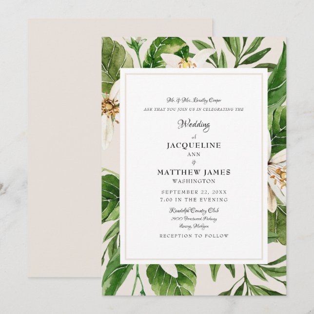 Invitación Elegante Foliage Bride Parents Cream Boda (Anverso / Reverso)