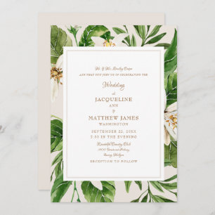 Invitación Elegante Foliage Bride Parents Cream & Gold