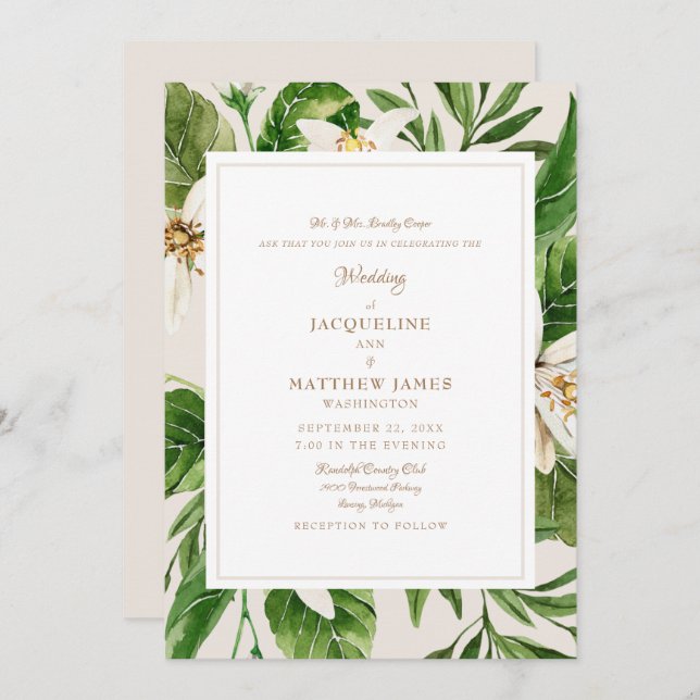 Invitación Elegante Foliage Bride Parents Cream & Gold (Anverso / Reverso)