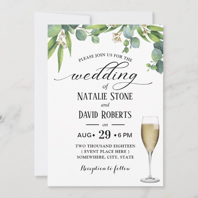 Invitación Elegante Foliage Champagne Boda Botánico de Vidrio (Anverso)